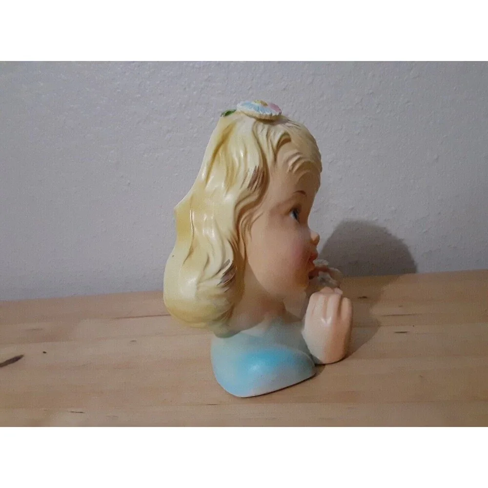 VTG Rare Enesco 1950's Delsey Tissue Girls Headvase 6
